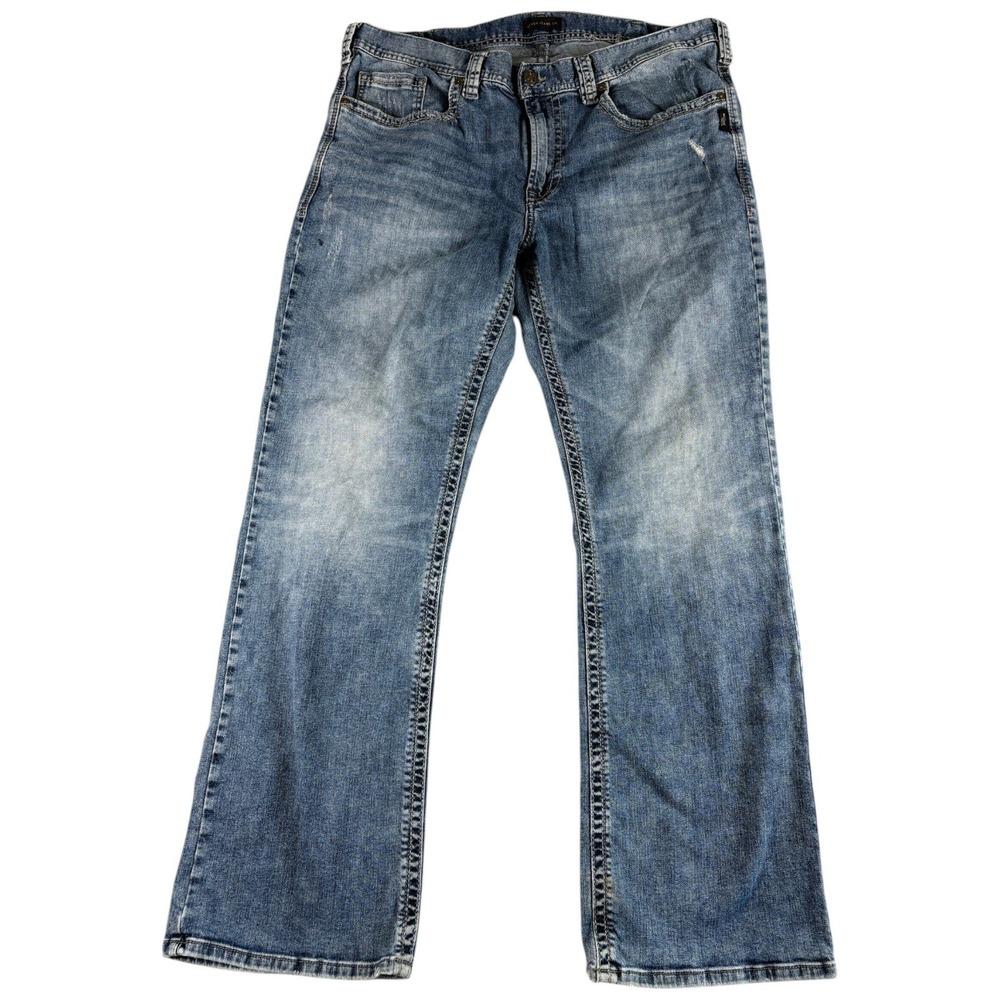 Silver Jeans Co Craig Jeans Mens 36x32 Blue Bootcut Relaxed Faded Distressed